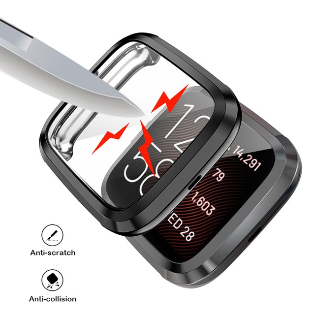 Kuymtek Parachoques de pantalla de reloj inteligente de TPU para Fitbit Versa 2/2SE (negro)