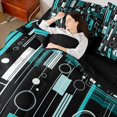 thumbnail image 5 of Manfei Contemporary Abstract Queen Bedding, Geometric Circle Rectangle Bedding Comforter Set Queen, Teal and Black, Black Reversible 7-Piece, 5 of 6
