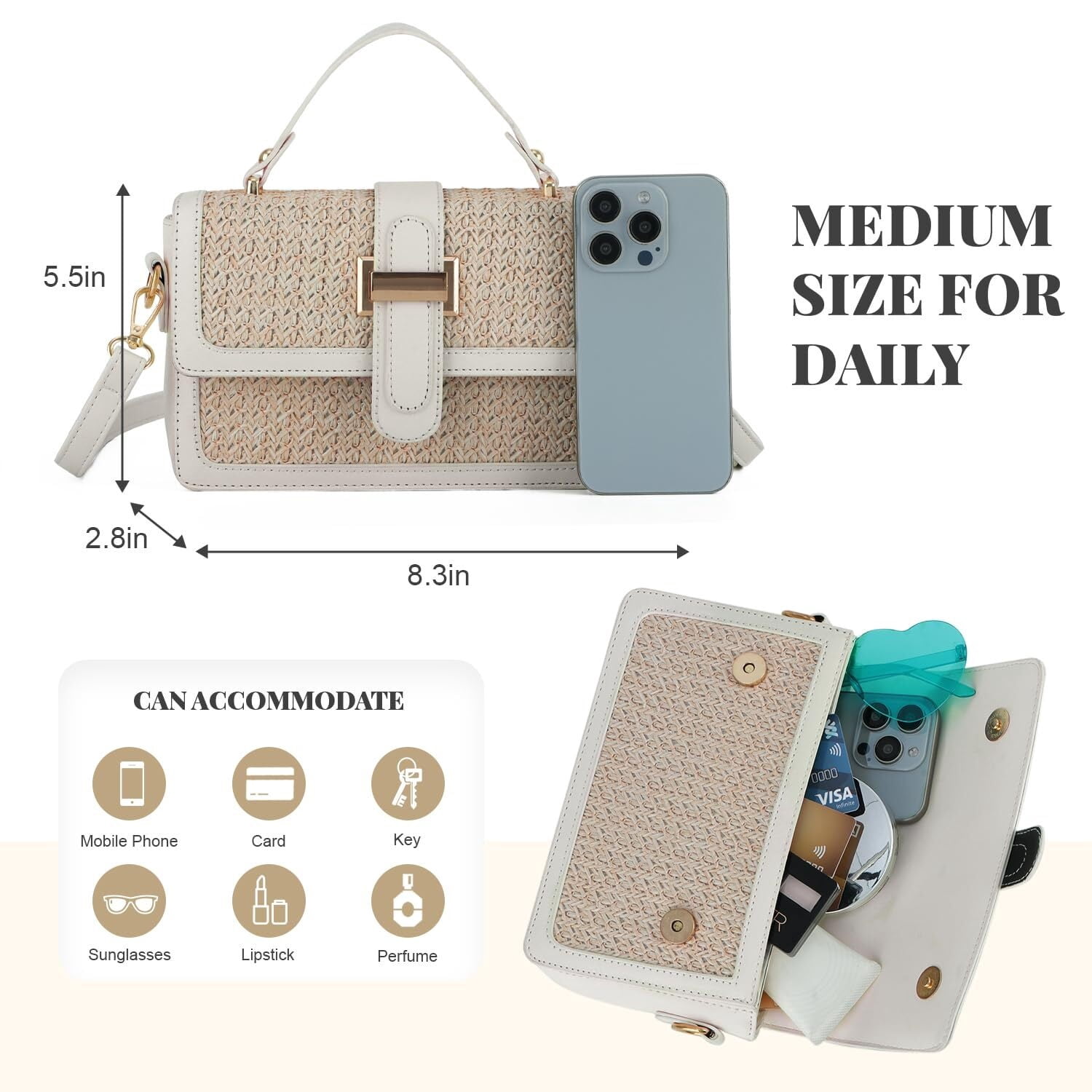 Summer Purse for Women 2025 Woven Vacation Handbags Straw Crossbody Bag for Spring Beach