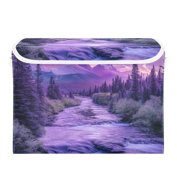 Storage Box With Lid 16.5x12.6x11.8In Foldable Stacked Household Storage Box Purple Forest