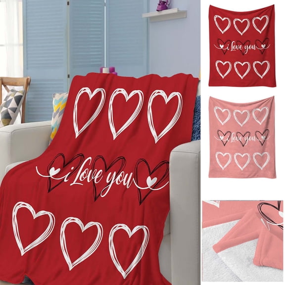 Happy Valentines Day Blanket, Romantic Love Throw Blanket Love Heart i Love you Print Geometric Fleece Blanket for Couple Lover Sofa Couch Room Decor, 39.4x59 Inch