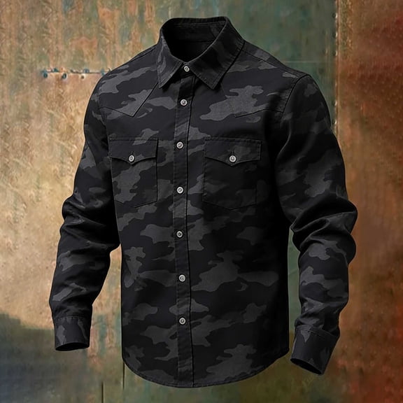 YueHuiYing Men's Retro Camouflage Print Long Sleeve Button Down Shirt Breathable Durable Casual Top For Outdoor Activities Hiking Camping And Everyday Wear
