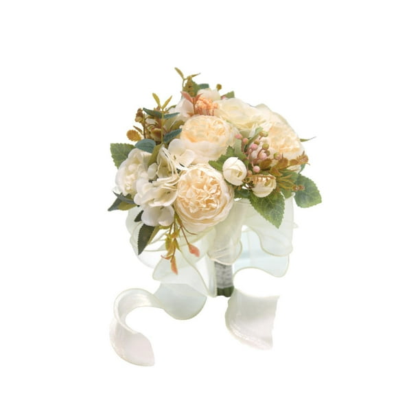 Ramo de novia para dama de honor, flores artificiales elegantes y románticas. Blanco