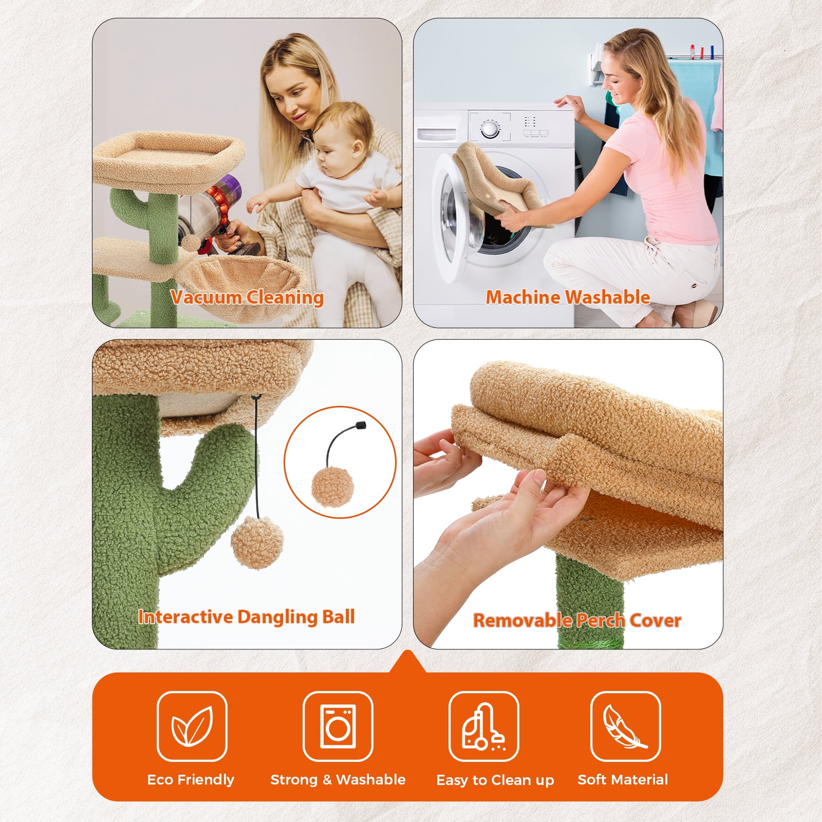 Pefilos 32" Cat Tree Tower, Cute Cat Condo with Sisal Scratching Ramp, Cozy Hammock and Removable Top Bed Perch for Indoor Kittens, Green