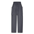 thumbnail image 5 of amkenre Capri Pants for Women Casual Plain Loose Fit Straight Wide Leg Ladies Trousers Big Pocket Elastic Low Waisted Drawstring Lightweight Trendy Cropped Pants, 5 of 6