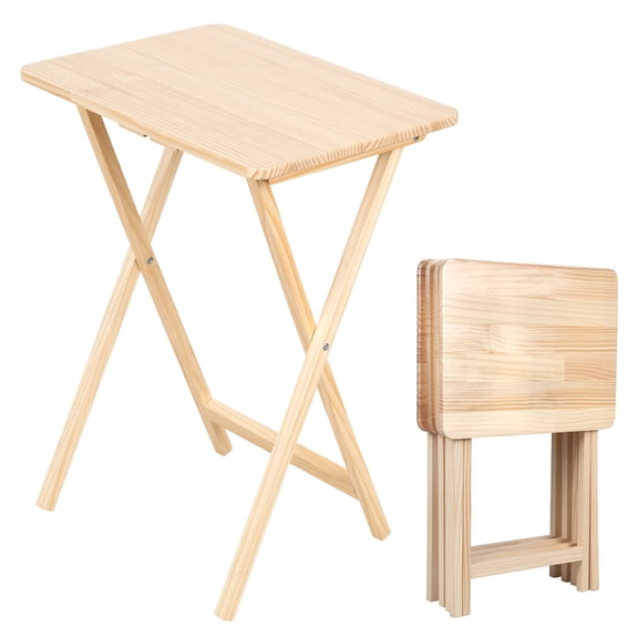 Lanzxjv Set of 4 Foldable TV Tray Table, Solid Wood Construction, Space Saving Side Table for Small Space, Foldable Snack Table, 19" L x 14.5" W x 26" H