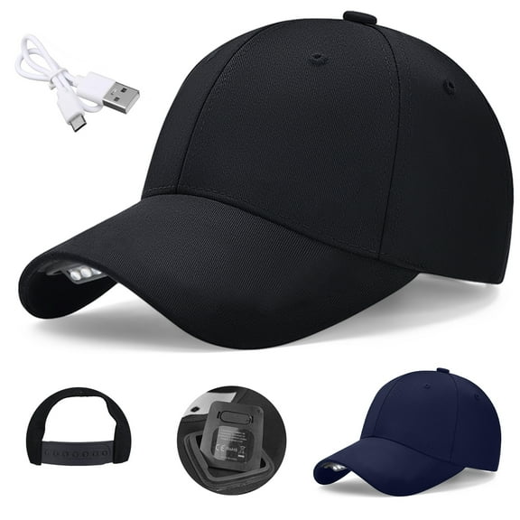 LED Baseball Cap, DIDADI Unisex Adjustable Washed Cotton Soft Cap Built-in LED Headlight Suitable for Fishing Jogging Camping (Black)