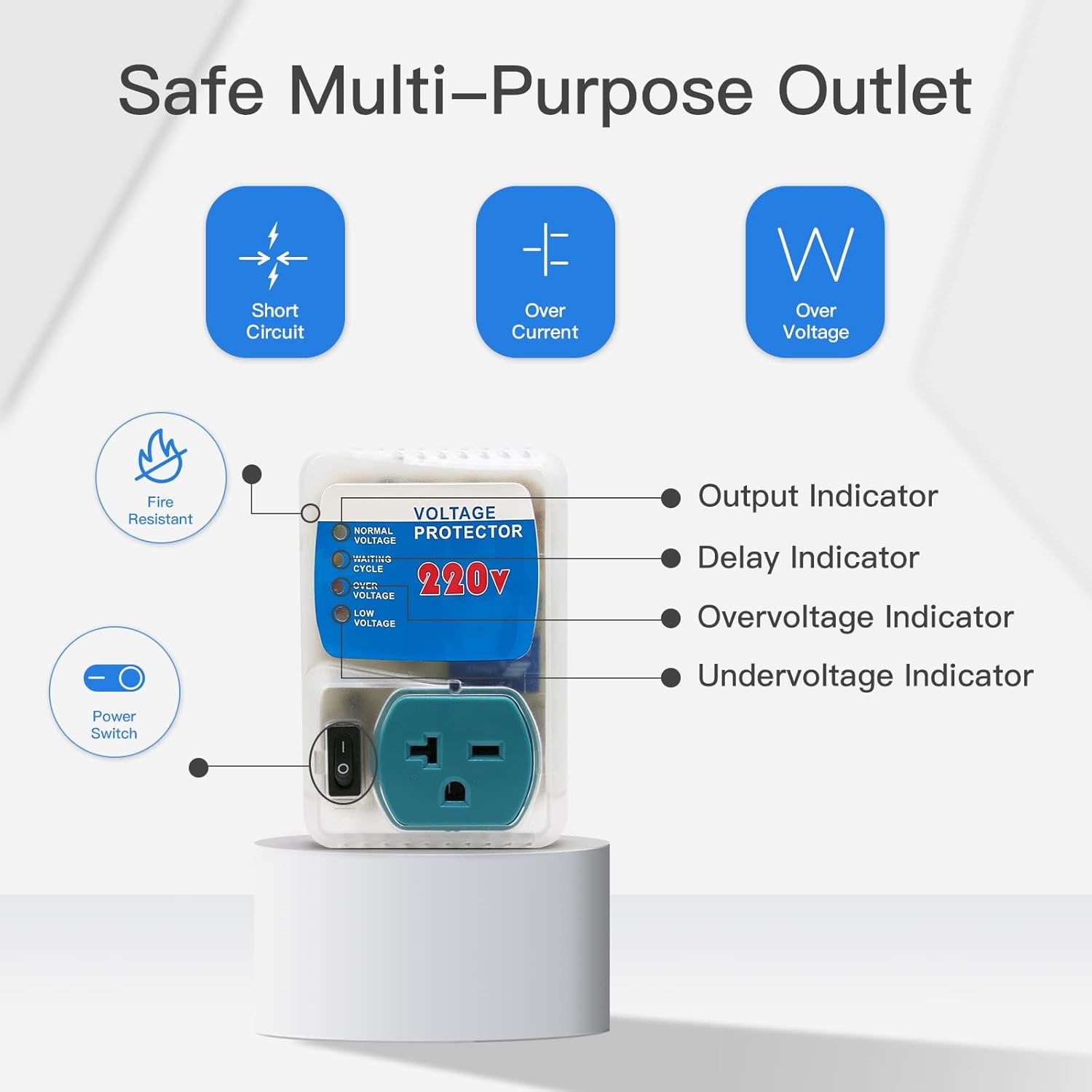 [ETL Listed] Electronic Surge Protector for Home Appliance,Voltage Protector Suit for Refrigerators and Freezers, Voltage Brownout Outlet 120V 15A,1800Watts(4 Pack),220V-1-blue, Surge Protection,1