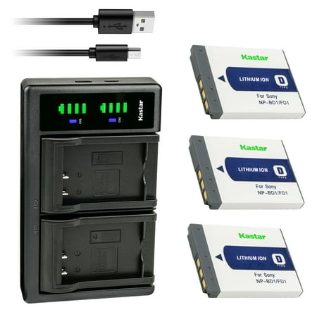 Kastar 3-Pack Battery and LTD2 USB Charger Compatible with Sony NP-BD1 Battery BC-CSD BC-CS3 Charger Cyber-shot DSC-T500 Sony Cyber-shot DSC-T700 Cyber-shot DSC-T900 Cyber-shot DSC-TX1 Cameras