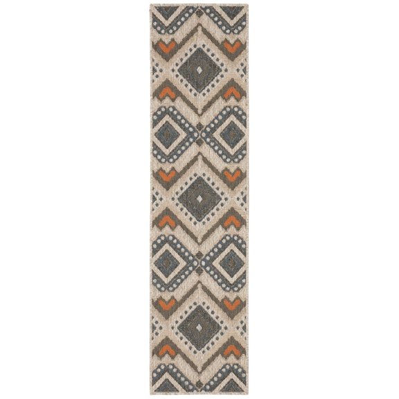Oriental Weavers Latitude Indoor/Outdoor Rug - 002X3 - 1'10" x 7'6" - in Gray/ Orange - Tribal Influnced Style, Water, Stain and Fade Resistant, Hose Clean, Patio, Outdoor Living Area Rug