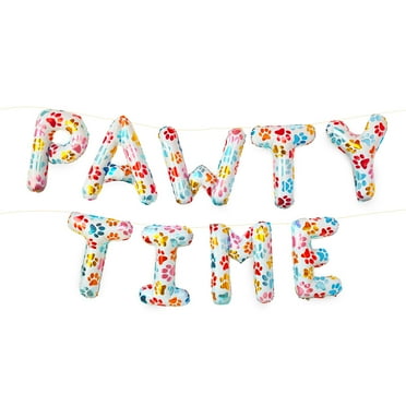 Packed Party Adult 'Pawty Time' Paw Printed Mylar Balloon Banner, Plastic Multicolor, 0.176 lb, 6"
