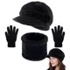 thumbnail image 1 of 3 Pieces Hat Scarf and Gloves Set Winter Warm Women Slouchy Knitted Flower Beanie Caps with Visor Fleece Hats and Neck Warmer Scarf with Gloves, 1 of 3