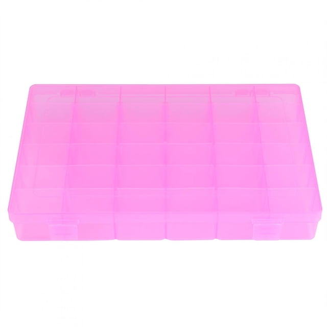 Caja de plástico con 36 ranuras, caja de almacenamiento de pendientes con banda de goma para organizador del hogar (rosa)