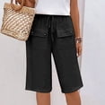 thumbnail image 6 of Knee Length Shorts for Women 2026 Summer Elastic High Waist Drawstring Wide Straight Leg Casual Shorts with Pockets, 6 of 8