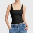 thumbnail image 4 of Povozer Women's Square Neck Tank Top Sleeveless Double Lined Basic Tops(Black,M), 4 of 6