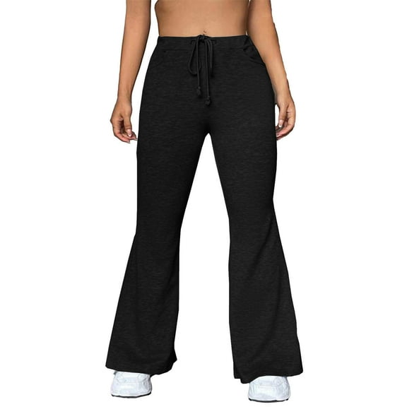 QUYUON Yoga Pants Deals Casual Pants Yoga Sports Pants Outdoor Casual Bell Bottoms Trousers Linen Pants Women Summer Full Length Pant Leg Workwear Style P6907 Black L