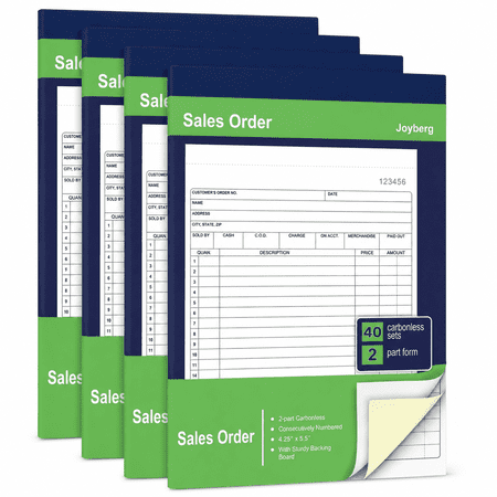 Joyberg 4 Pack Carbonless Receipt Books, 2-Part Sales Order Invoice Books with Sequential Numbering, Wrap-Around Cover, 40 Sets Each, 4.2" x 7.2" White/Yellow Receipt Pads