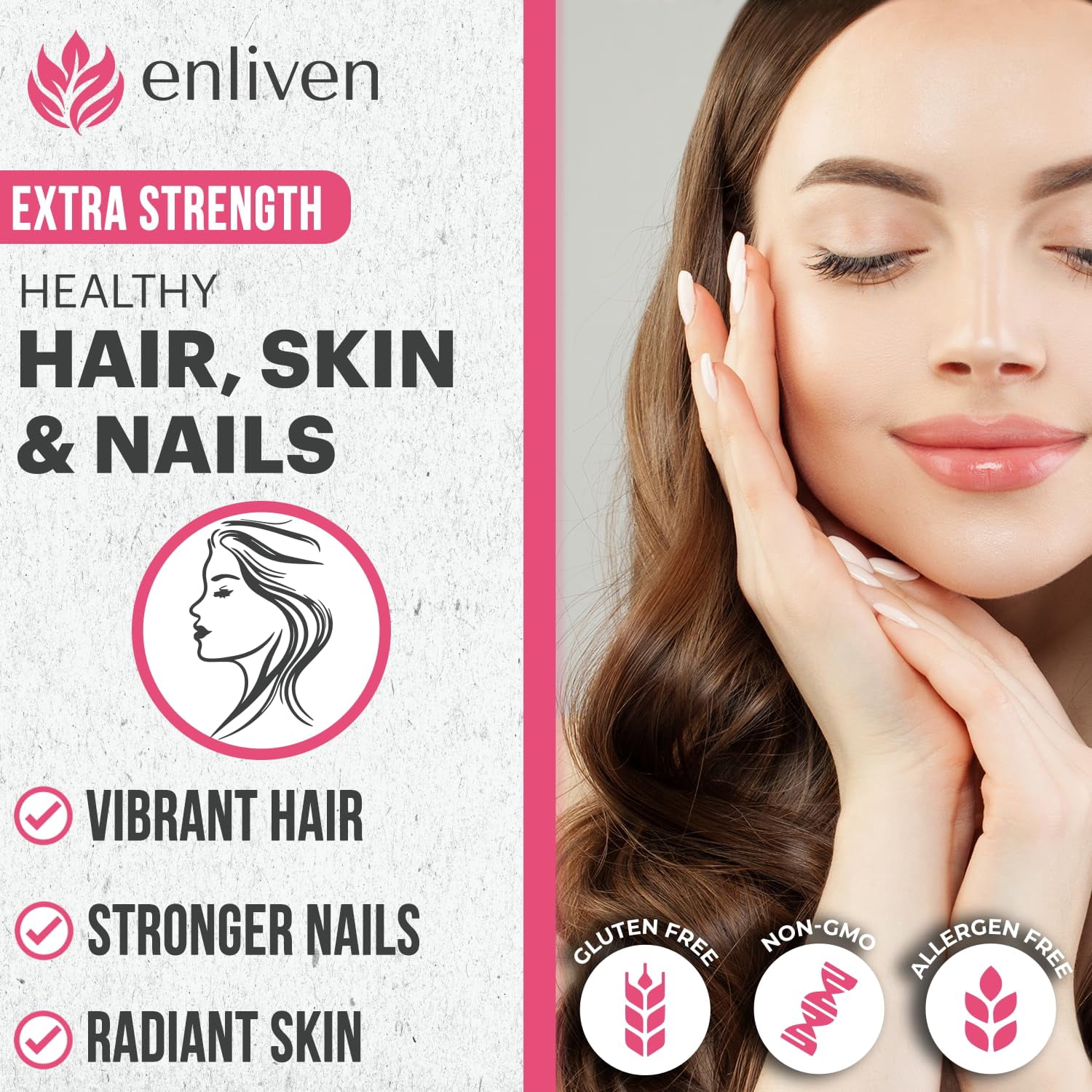 Enliven Biotin Hair Skin and Nail Supplements | Biotin Gummies Vitamins | Berry Flavor (60 Gummies)