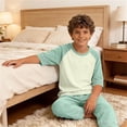 thumbnail image 5 of Cethrio Girls' Pajama Sets Short Sleeve, Summer 2 Piece Color Block Casual Kids' Sleepwear Green Size 7-8T, 5 of 8
