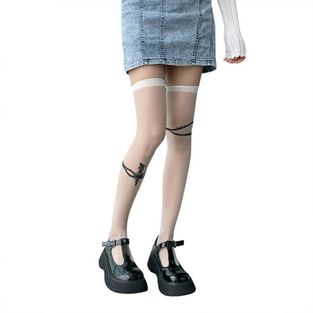 

Women Sheer Summer Thigh High Socks Gothic JK Uniform Harajuku Silky Stockings
