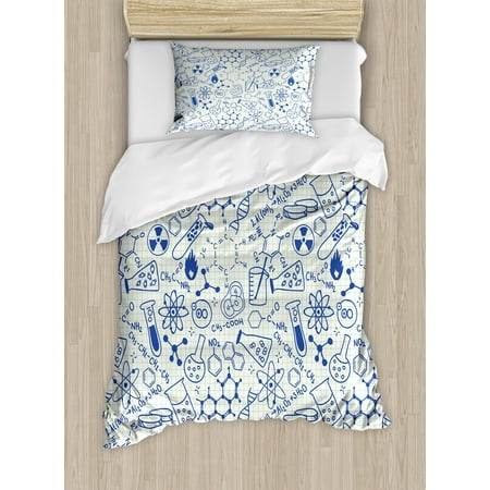 Kids Decor Twin Size Duvet Cover Set Science Chemistry Geometry