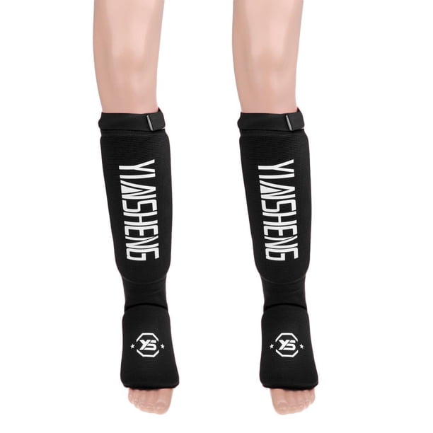 1 par de cómodas espinilleras de algodón para el empeine de las piernas, almohadillas protectoras para boxeo Muay Thai Negro-M Sharpla Espinilleras y empeine