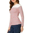 thumbnail image 4 of INSPIRE CHIC Women's Blouse Striped Color Block Long Sleeve Causal T-Shirt XS White Red, 4 of 7