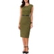 thumbnail image 1 of INSPIRE CHIC Vestido Elegante de Mujer con Mangas Cortas y Cinturón para Trabajar, Vestido Tipo Sheath en Verde Militar XL, 1 of 6