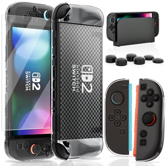 Dockable Hard PC Case for Nintendo Switch 2 - Protective Cover with Thumb Stick Caps, Compatible with Switch 2 Console, Grips & Accessories