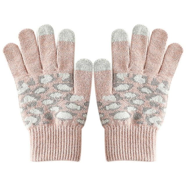 Woman Winter Gloves Fashion Leopard Print Thermal Gloves Texting Gloves for Work