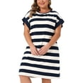 thumbnail image 2 of DARING DIVA Plus Size Tunic Short Sleeve Striped Casual t Shirt Dress 1X Blue, 2 of 7