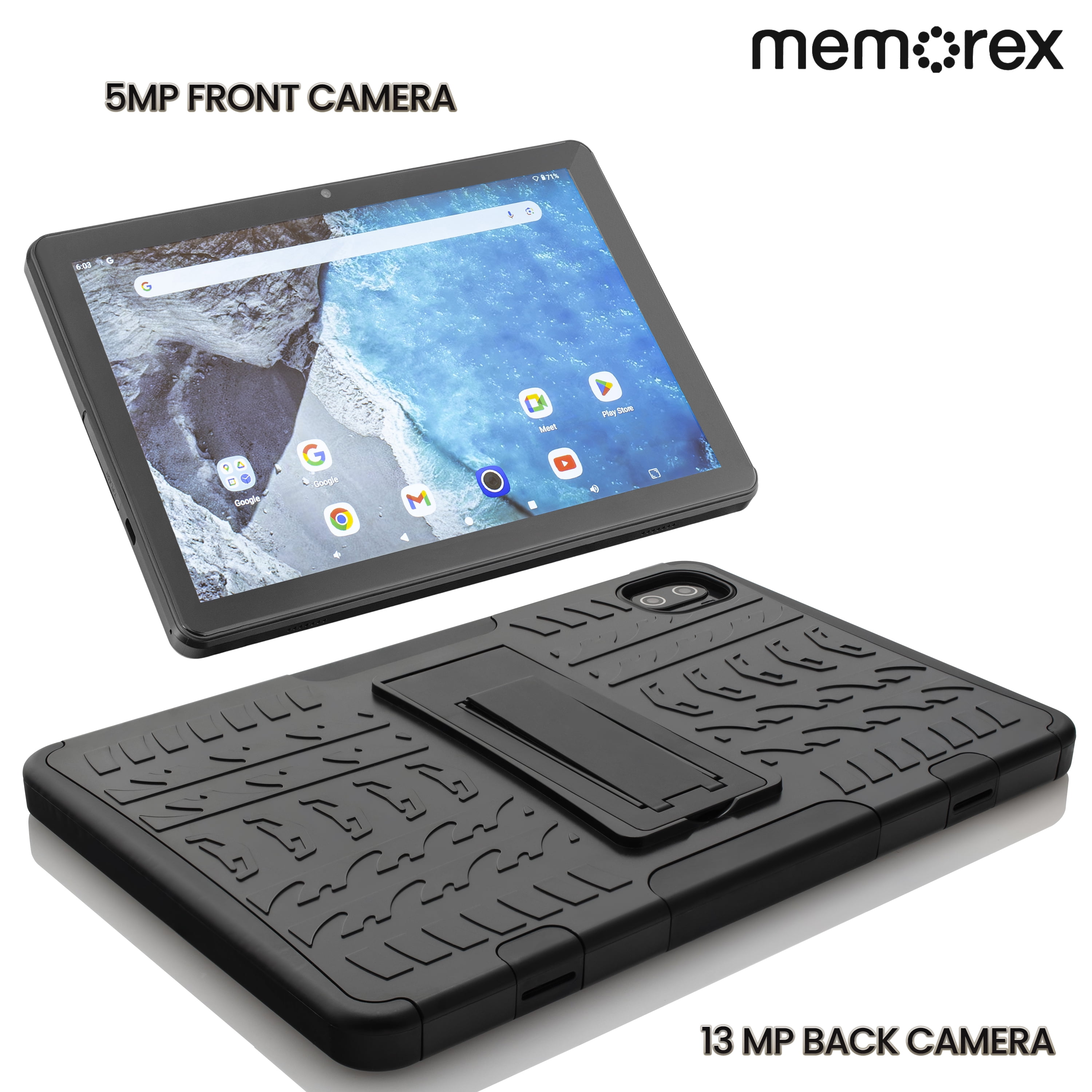 Memorex Bonus Buy Ultimate 4-in-1 Rugged Bundle with 10.1" HD IPS Android 14 8-Core Tablet, 128GB Storage, 4GB RAM with Bonus SHOCK Resistant Case, Braided 10ft USB-C cable & Premium Screen Protector