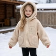 thumbnail image 4 of LUGOGNE Girls Sherpa Fleece Jacket Hooded Long Sleeve Full Zip Warm Teddy Coat Casual Loose Fit Outerwear with Multiple Pockets Kids Fall Winter Clothing, 4 of 7