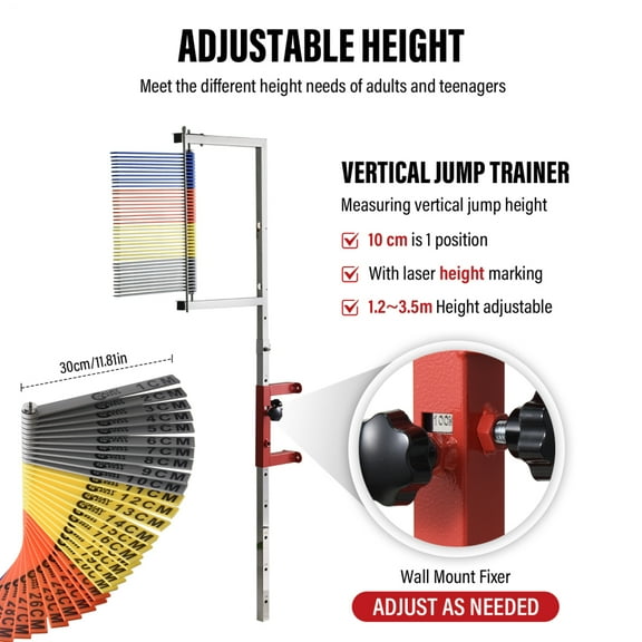 WAASOSCON Wall Mounted Vertical Jump Tester, 1.2-3.5m/3.94-11.48ft Adjustable Height, Jumping Measurement Tool for Basketball & Volleyball Training