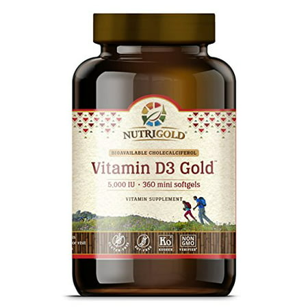 Nutrigold Vitamin D3 5000 IU, 360 Mini Softgels (GMO-free, in Organic Olive