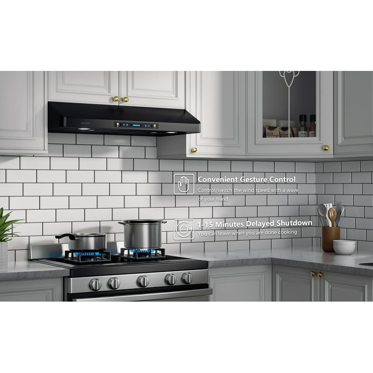 EVERKITCH Under Cabinet Range Hood 30 Inch in Black Color, Kitchen Vent  Hood,Built in Range Hood for Ducted, with Permanent Stainless Steel Filters