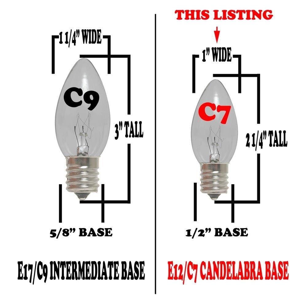 Novelty Lights 25 Foot C7 LED Outdoor Lighting Patio Christmas String Lights, Pure White, Black Wire, 25 Bulbs