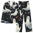 thumbnail image 2 of Halloween Pajamas Women Theme Full Printed Long Sleeve Pocket Button Down Lapel Shirts Loose Casual Pants 2 Pc Home Fall Winter Sleepwear Comfy Silk Womens Loungewear Set White M, 2 of 3