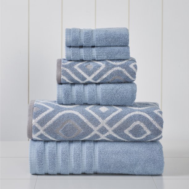 6 Piece Yarn Dyed Towel Set, Oxford Blue