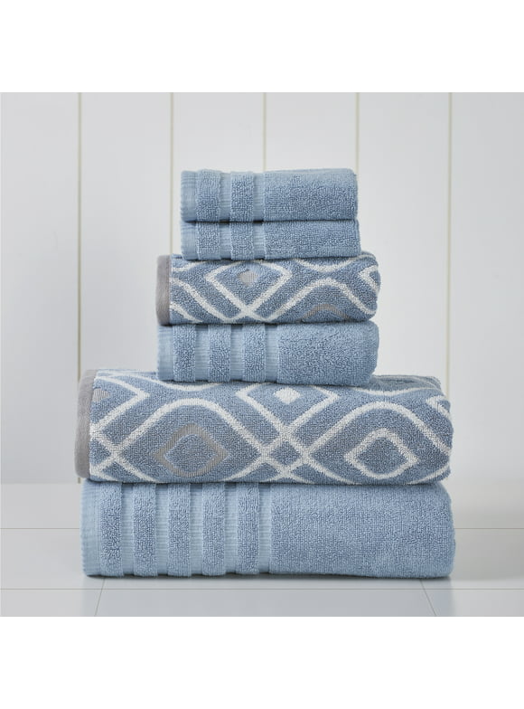 Modern Threads Cotton 6 Piece Yarn Dyed Towel Set, Oxford, Blue