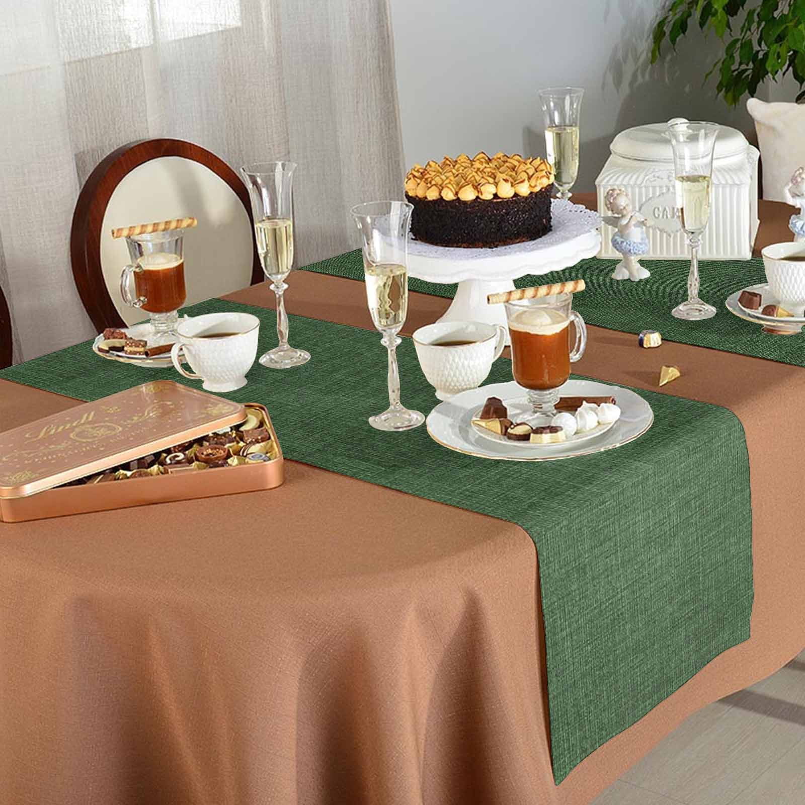 Table Runner 120 Inches Long for Kitchen Dining, Dark Green Dresser Scarf Farmhouse, Dining Table Decorations for Wedding/Parties, Farmhouse Burlap Solid Green Color Modern Linen Texture 13 x 120 In