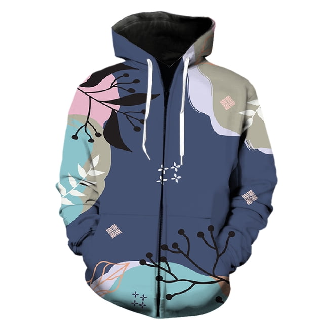 Sudadera con capucha y cremallera para hombre, diseño abstracto de hojas de plantas, estilo urbano, de manga larga, extragrande, unisex, con estampado 3D de hip hop, divertida