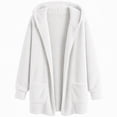 thumbnail image 2 of Fleece Hooded Jackets for Women Casual Warm Open-Front Sweater Cardigans with Pockets Solid Long Sleeve Outerwear (XL, White), 2 of 6