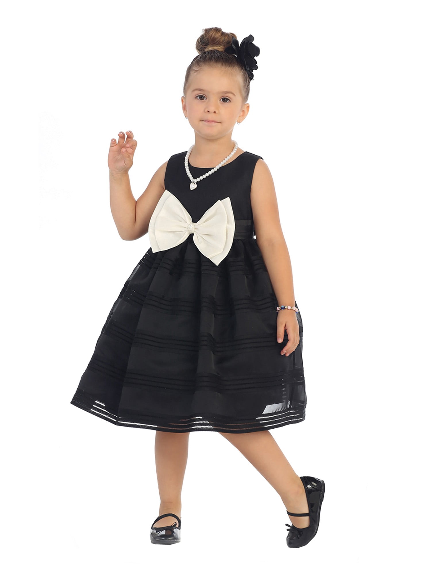 black and white striped flower girl dress