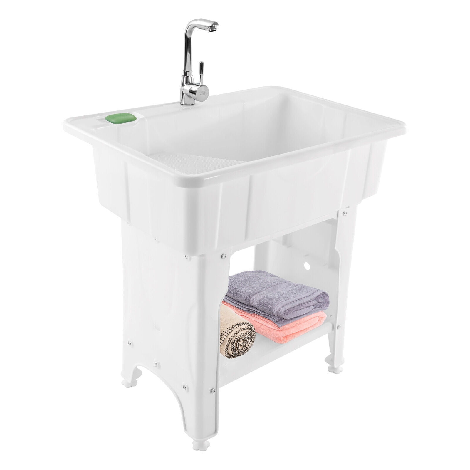 Freestanding Utility Sink Laundry Tub Wash Bowl Basin Hot &Cold Faucet+Washboard