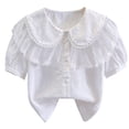 thumbnail image 1 of Odeerbi Camisa de Vestido de Algodón de Las Niñas Flor Bordado de Manga Corta Uniforme de La Escuela Con Bolsillo, 1 of 9