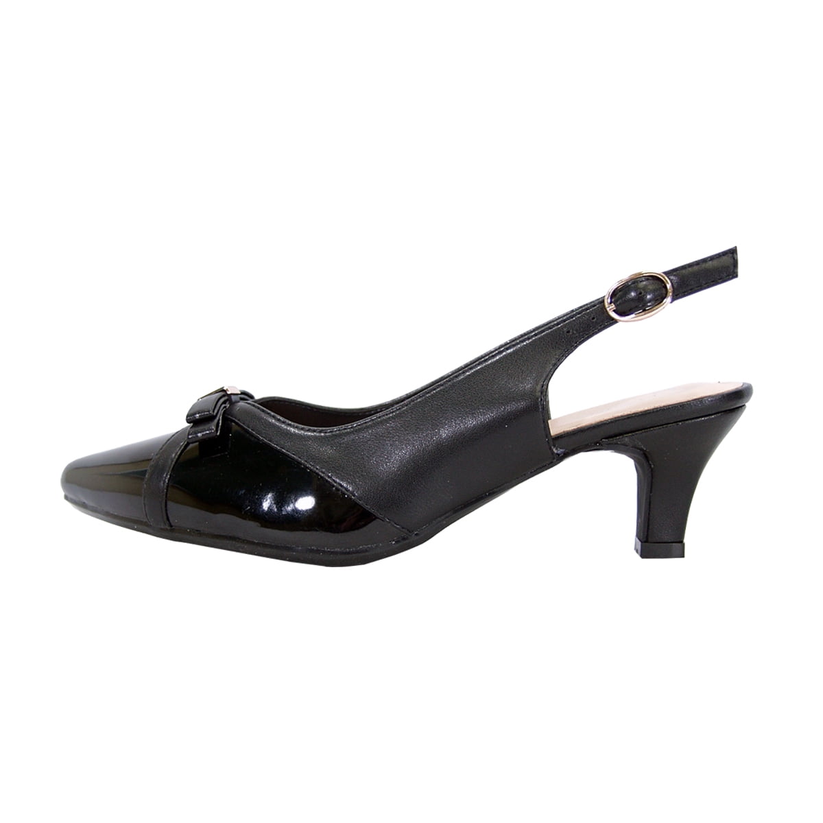 PEERAGE Sammy 2 Women's Wide Width Slingback Low Heel Leather Dress Shoes BLACK 10.5