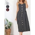 thumbnail image 3 of Gustave Women's Sleeveless Polka Dot Dresses Summer Bohemian Sundresses Spaghetti Strap Button Down V Neck Midi Dress "Black, L", 3 of 10