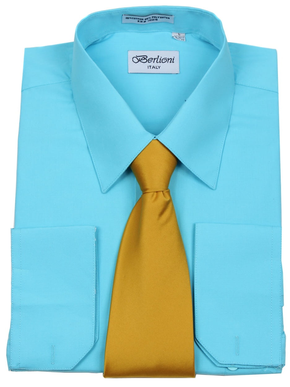 Aqua Solid Mens Dress Shirt And Tie Set - Walmart.Com