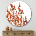 thumbnail image 2 of Designart 'Flock of Bullfinches Birds Sitting on Orange Branches' Traditional Circle Metal Wall Art 36x36 - Disc of 36, 2 of 5